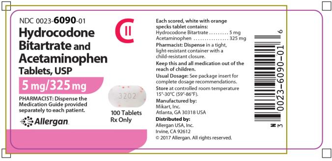 NDC 0023-6090-01
Hydrocodone Bitartrate and 
Acetaminophen 
Tablets
5 mg/ 325 mg
100 Tablets
Rx Only
