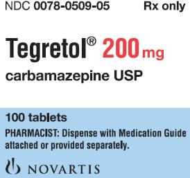 PRINCIPAL DISPLAY PANEL
Package Label – 200 mg
Rx OnlyNDC 0078-0509-05
Tegretol® 200 mg
carbamazepine USP
100 Tablets
PHARMACIST: Dispense with Medication Guide 
attached or provided separately.

